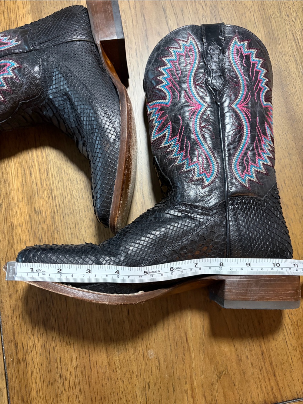 Dan Post Black Python Western Boot with Pink & Teal Stitching - Picture 5 of 16